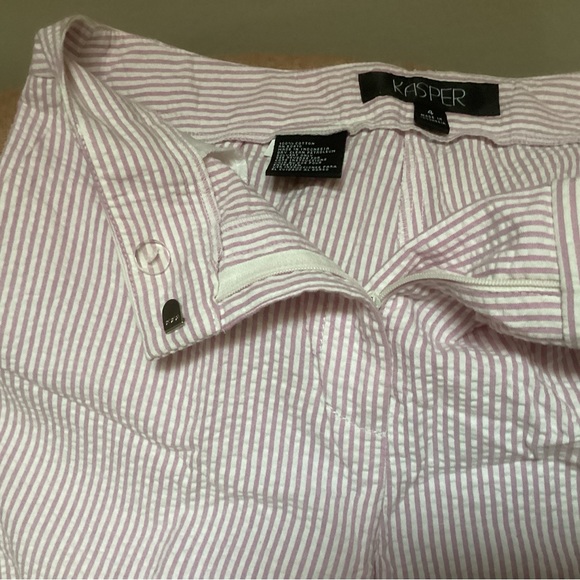 NWT Vintage Kasper seersucker pink & white stripe ankle length pant w/pockets - Picture 7 of 15
